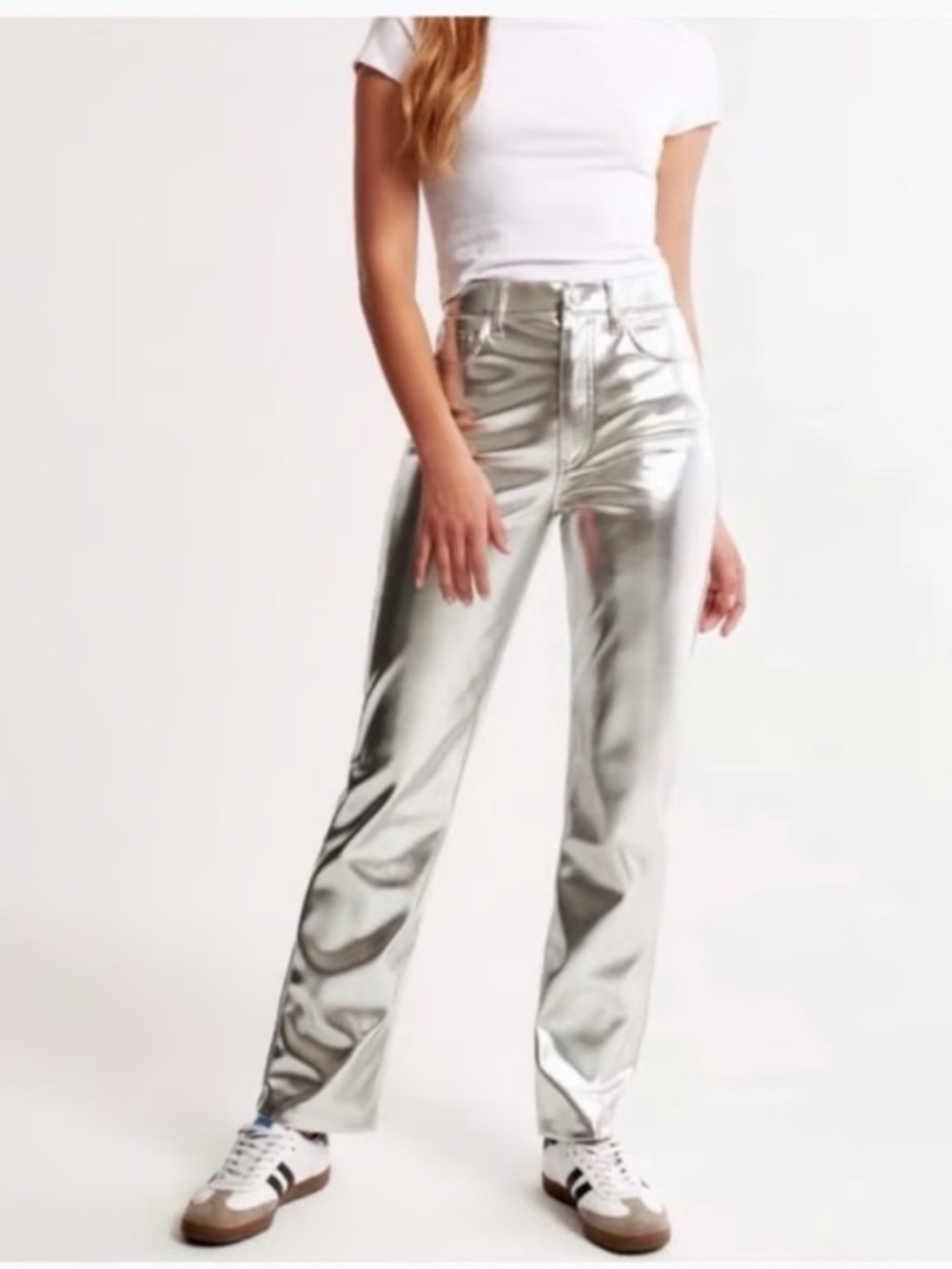 Abercrombie & Fitch 90s Straight Pant Ultra High Rise -Silver Size 29 NWT